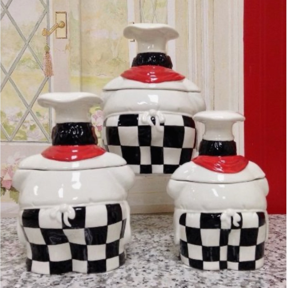 Happy Chef 4 PC Canister Set - White and Black - Picture 4 of 4